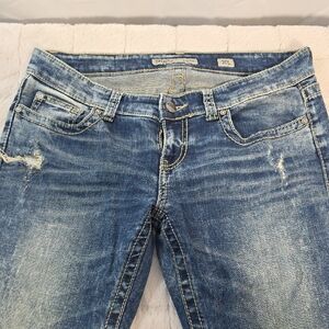 BKE Distressed Blue Straight Leg Jeans